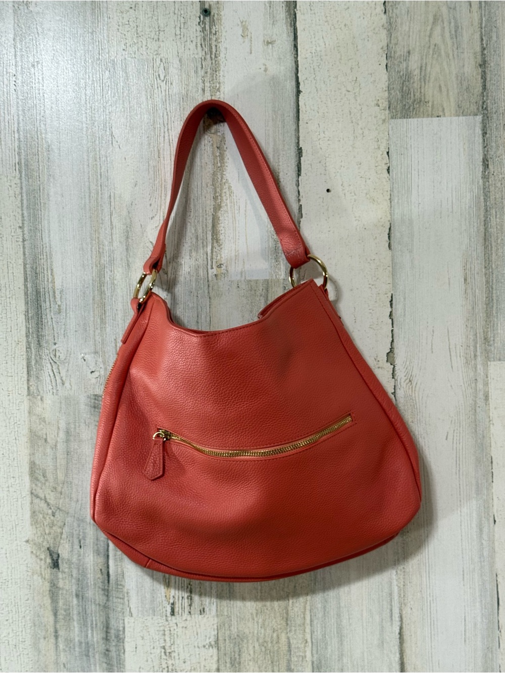 Laggo Coral Leather Hobo Shoulder Bag with Gold Accents - Picture 15 of 16